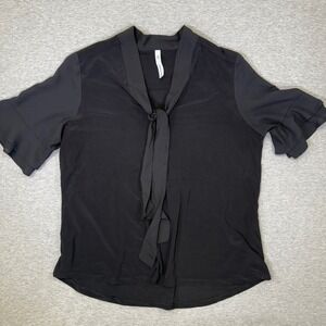 NY Collection Black Tie Neck Ruffle Sleeve Blouse MITU4105 Womens Large